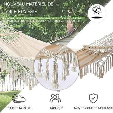 Hamac 200x150cm hamac à pompons balançoire de camping pliante en toile tissée pour l'extérieur peut accueillir deux personnes